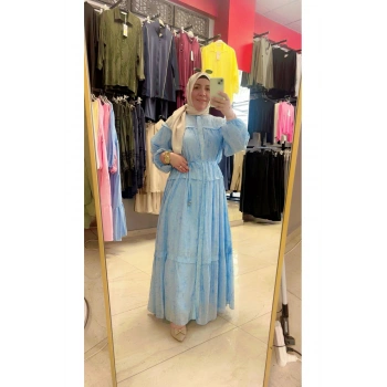 Tesettür Pamuklu Mavi Elbise