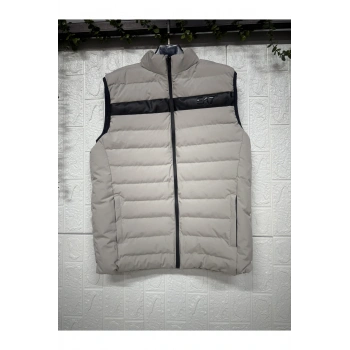 Balıkçı Yaka Fermuarlı Önü Çizgili Kolsuz Cepli Yelek