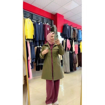 Bronş Detaylı Fermuarlı Trençkot