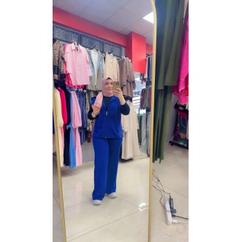 Kısa Kollu Yanları Parça Detaylı Fermuarlı İkili Takım