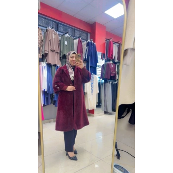 Kaşe Angora Düğmeli Kaban