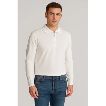 Merserize Fermuarlı Polo Yaka Tişört