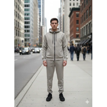 Kolları Şerit Detaylı Kapüşonlu Eşofman Takımı