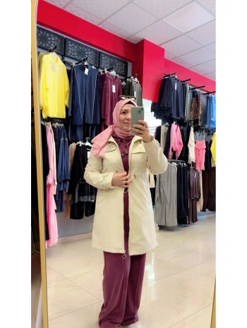 Bronş Detaylı Fermuarlı Trençkot