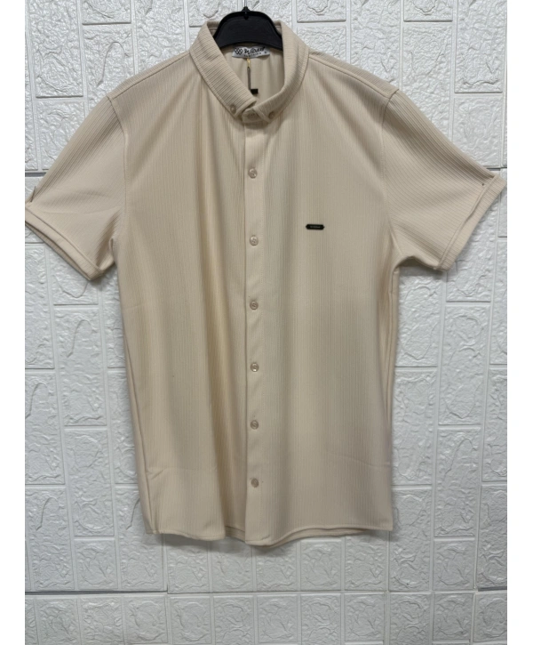 Kısa Kollu Bürümcük Doku Sade Gömlek