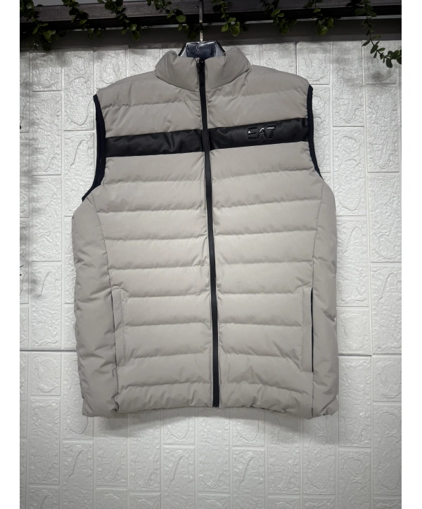 Balıkçı Yaka Fermuarlı Önü Çizgili Kolsuz Cepli Yelek