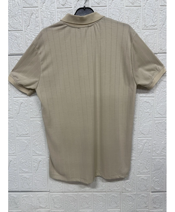 Fermuarlı Çizgi Desenli Polo Yaka Tişört