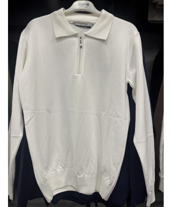 Merserize Fermuarlı Polo Yaka Tişört