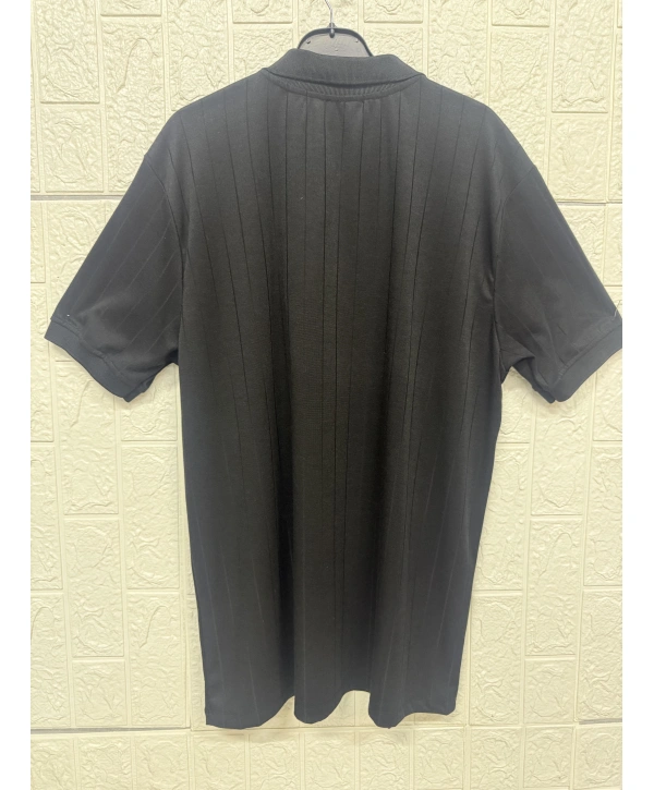 Fermuarlı Çizgi Desenli Polo Yaka Tişört