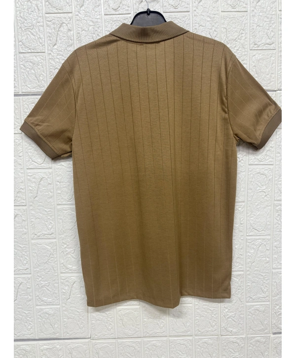 Fermuarlı Çizgi Desenli Polo Yaka Tişört