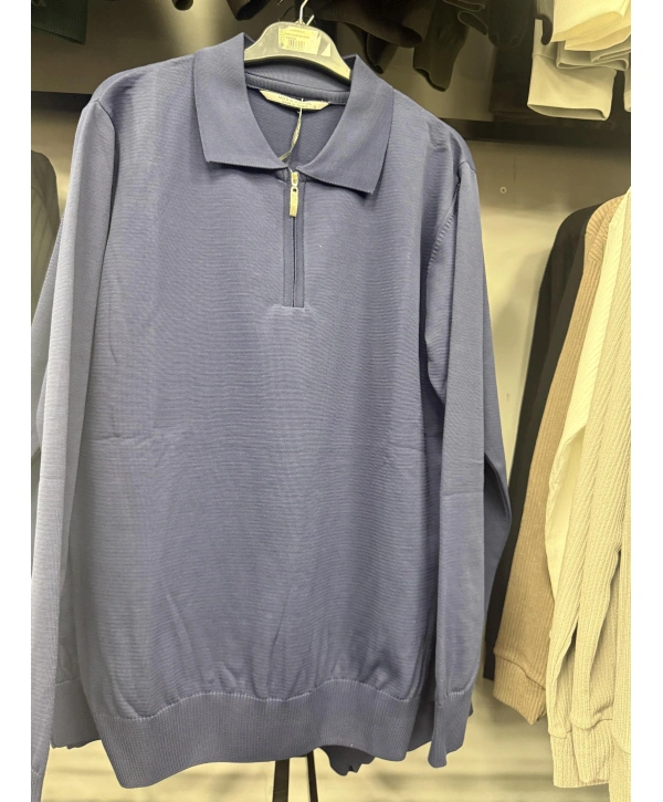 Merserize Fermuarlı Polo Yaka Tişört