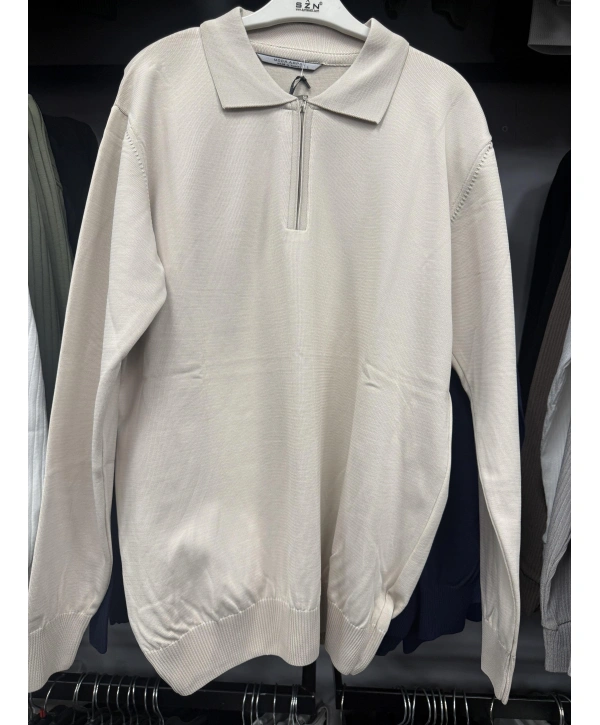 Merserize Fermuarlı Polo Yaka Tişört