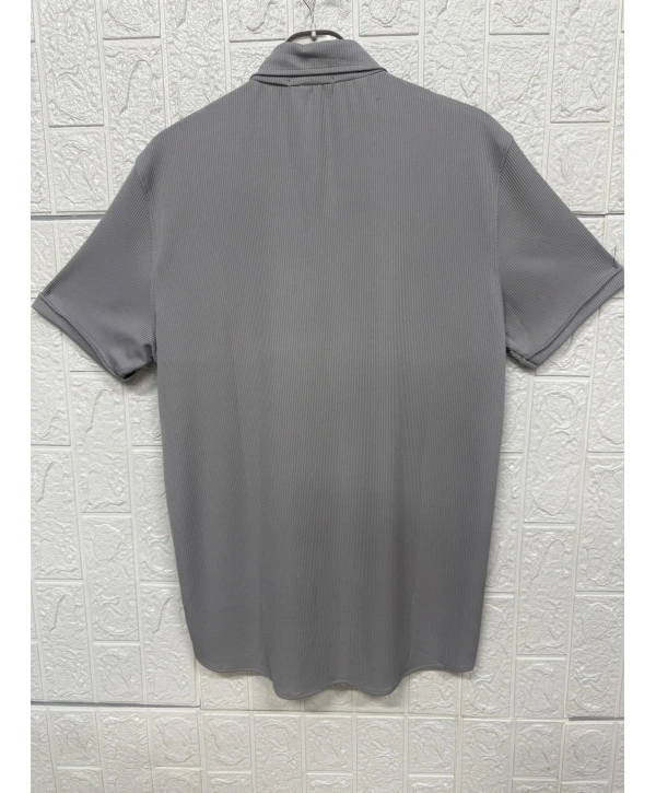 Kısa Kollu Bürümcük Doku Sade Gömlek