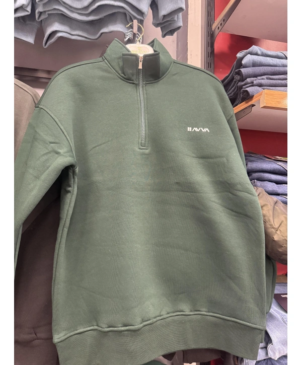 Balıkçı Yaka AV Fermuarlı Üç İplik Sweatshırt