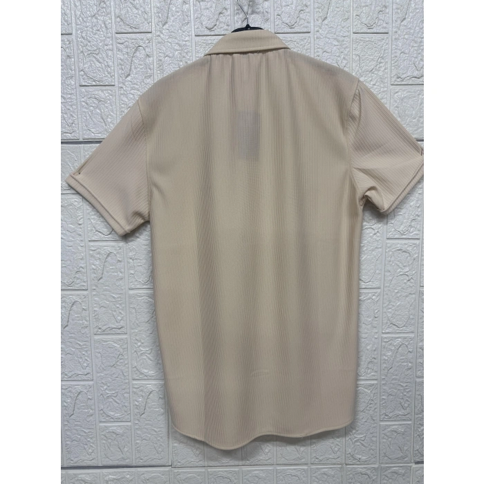 Kısa Kollu Bürümcük Doku Sade Gömlek