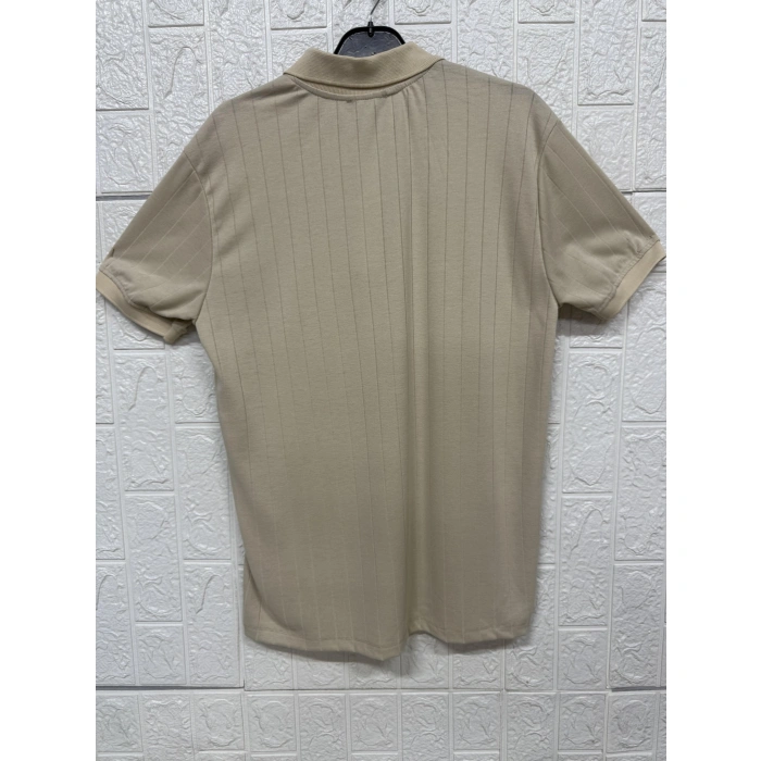 Fermuarlı Çizgi Desenli Polo Yaka Tişört