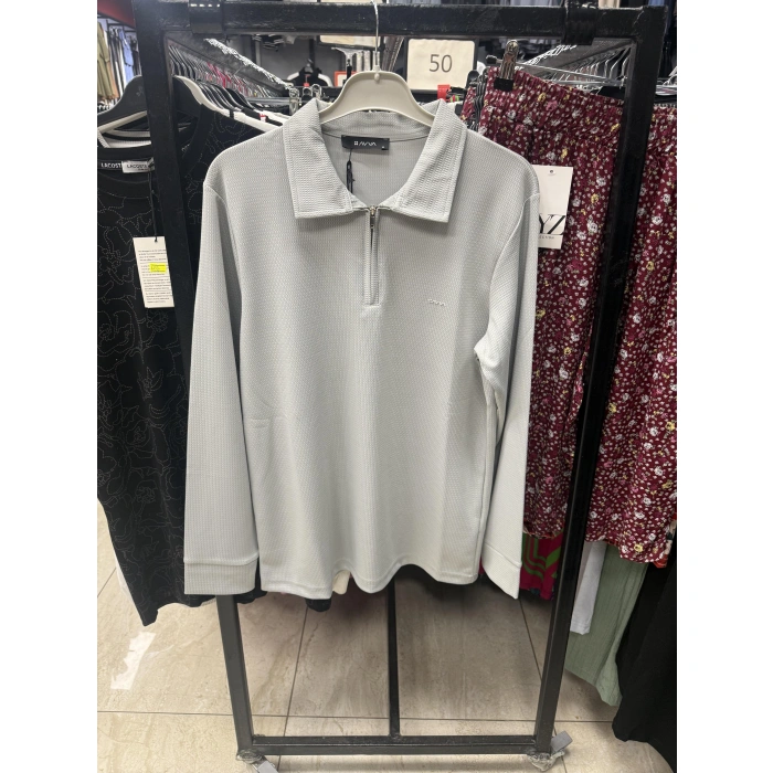 Merserize Kumaş Gömlek Yakalı Fermuarlı Tişört