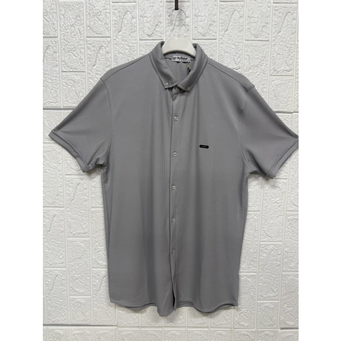 Kısa Kollu Bürümcük Doku Sade Gömlek