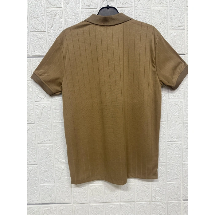 Fermuarlı Çizgi Desenli Polo Yaka Tişört