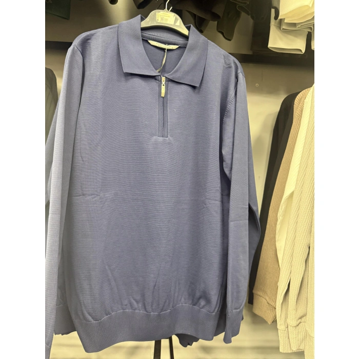 Merserize Fermuarlı Polo Yaka Tişört