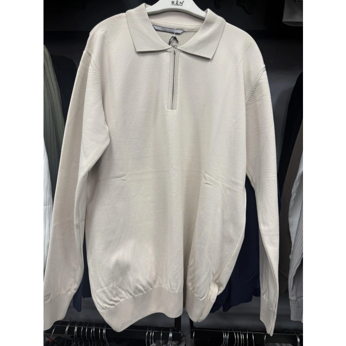 Merserize Fermuarlı Polo Yaka Tişört