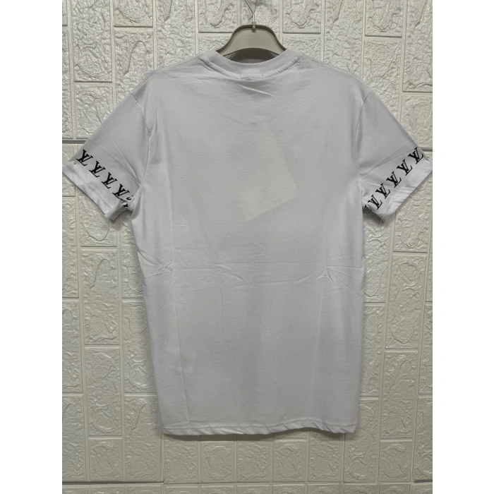 Önü ve Kollarında Yazı Detaylı Bisiklet Yaka Tişört