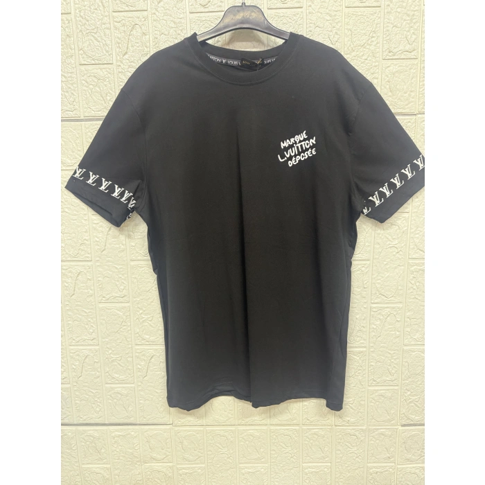 Önü ve Kollarında Yazı Detaylı Bisiklet Yaka Tişört