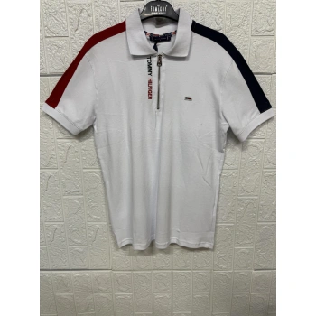 Kolları Çizgi Detaylı Fermuarlı Kısa Kollu Tişört