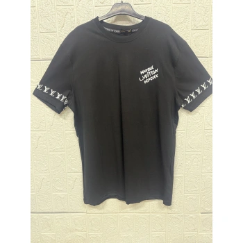 Önü ve Kollarında Yazı Detaylı Bisiklet Yaka Tişört