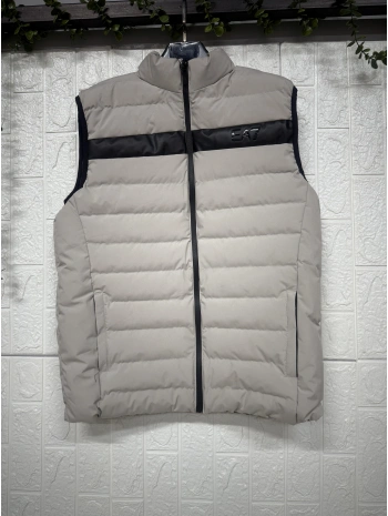 Balıkçı Yaka Fermuarlı Önü Çizgili Kolsuz Cepli Yelek