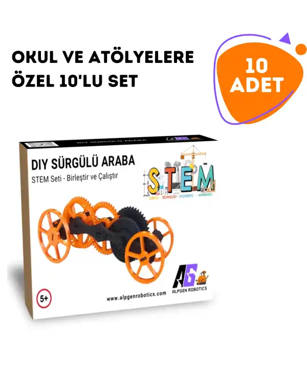 10 Adet STEM Çevirmeli Araba Seti - Çocuklar İçin Eğlenceli ve Eğitici Montaj Oyuncağı