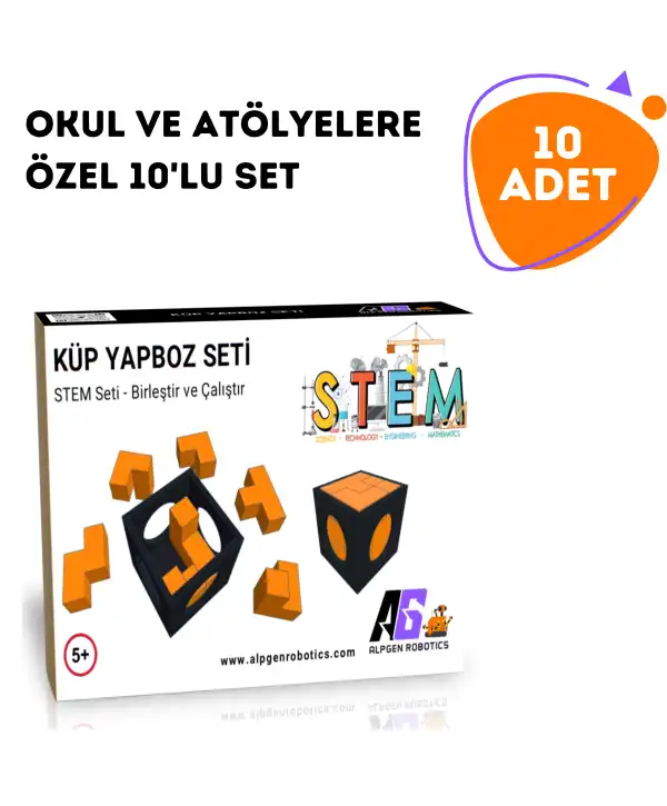 10 Adet STEM Küp Yapboz Seti - 7 Parçalı Geometrik Zeka Oyunu