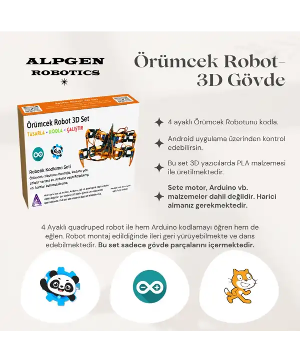 3D PLA Baskı Örümcek Robot Gövdesi (Elektroniksiz) Demonte