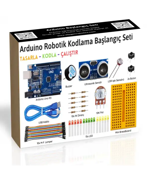 Arduino Uno (Klon) R3 Robotik Kodlama Başlangıç Seti 44 Parça + Proje Kitapçığı