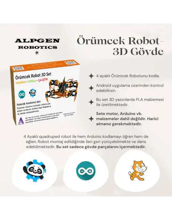 3D PLA Baskı Örümcek Robot Gövdesi (Elektroniksiz) Demonte