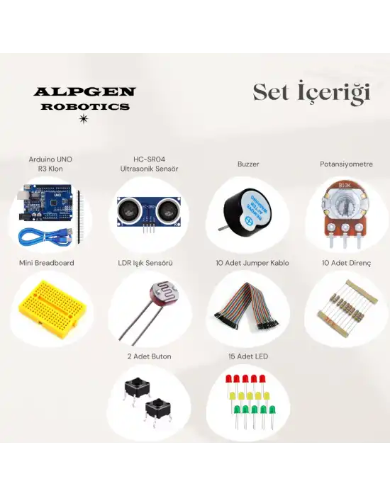 Arduino Uno (Klon) R3 Robotik Kodlama Başlangıç Seti 44 Parça + Proje Kitapçığı