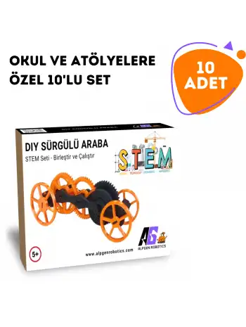 10 Adet STEM Çevirmeli Araba Seti - Çocuklar İçin Eğlenceli ve Eğitici Montaj Oyuncağı