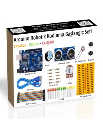 Arduino Uno (Klon) R3 Robotik Kodlama Başlangıç Seti 44 Parça + Proje Kitapçığı