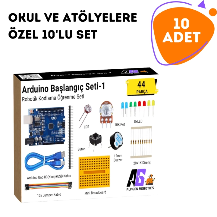 10 Adet 44 Parça Arduino Uno Robotik Kodlama Başlangıç Seti-1
