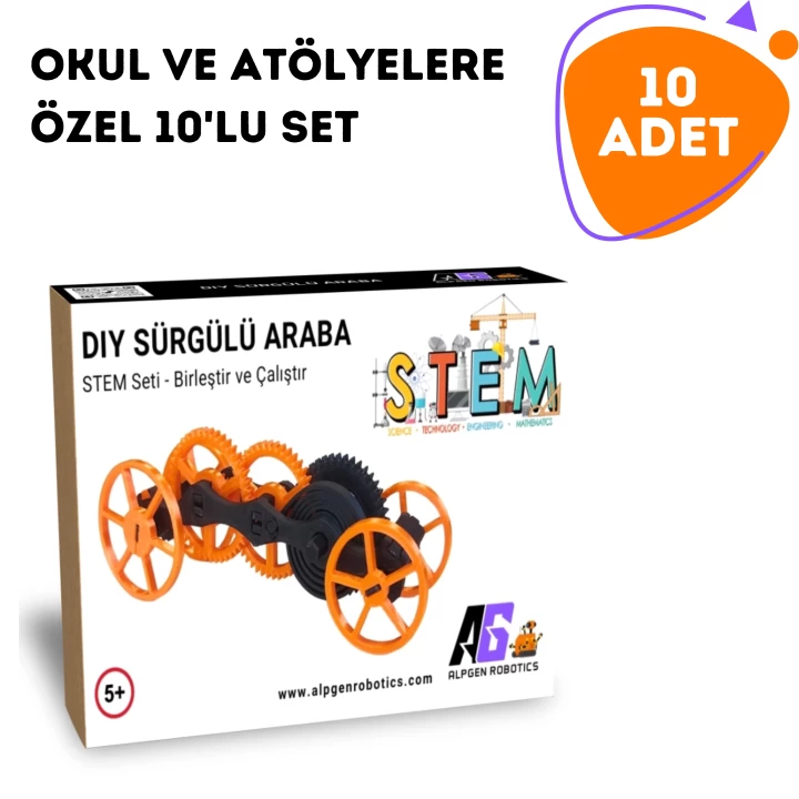 10 Adet STEM Çevirmeli Araba Seti - Çocuklar İçin Eğlenceli ve Eğitici Montaj Oyuncağı