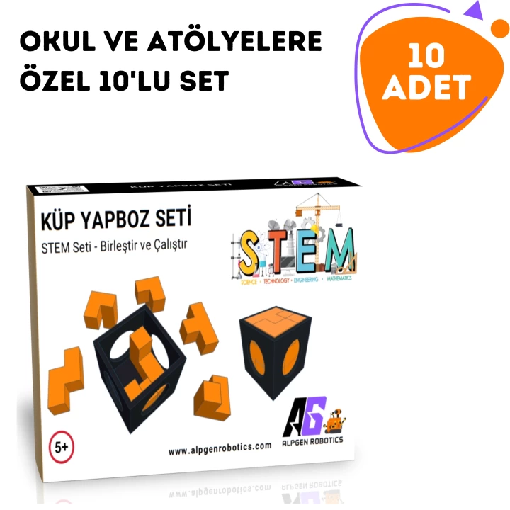 10 Adet STEM Küp Yapboz Seti - 7 Parçalı Geometrik Zeka Oyunu