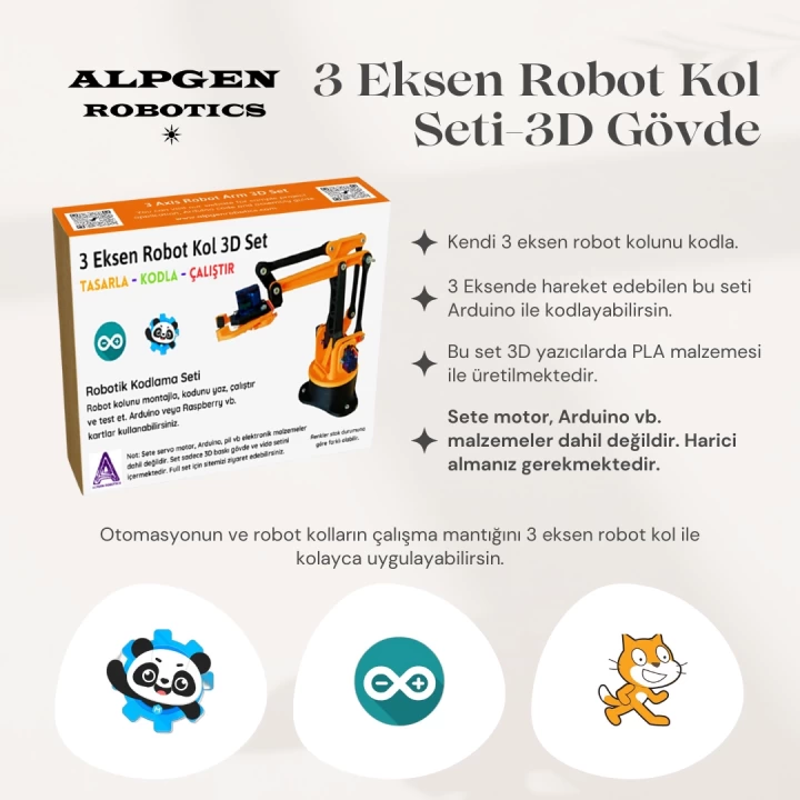 3D PLA Baskı Robot Kol (Elektroniksiz) Demonte
