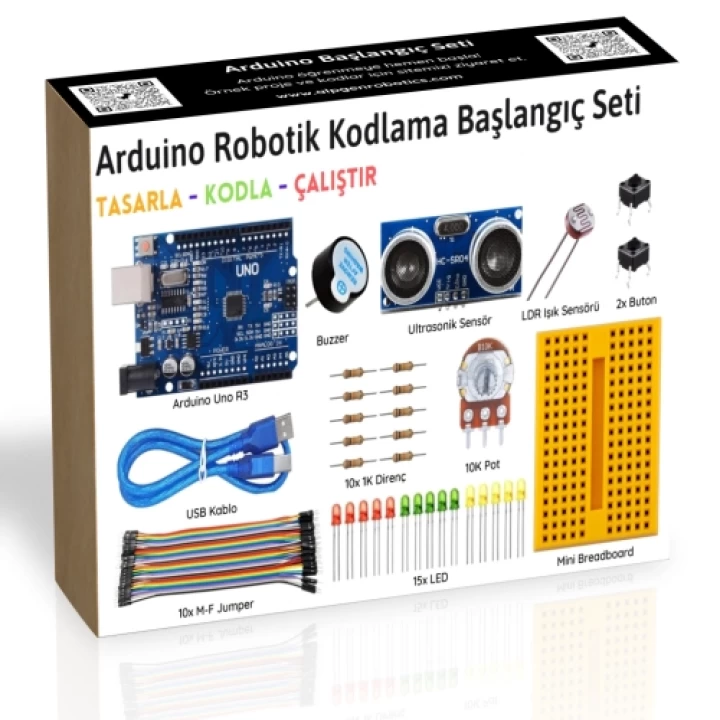 Arduino Uno (Klon) R3 Başlangıç Seti 10lu Atölye Paketi