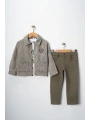 Erkek Çocuk Ceketi Nakışlı Pantolonlu Baskılı Tişörtlü Spor Üçlü Takım
