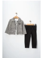 Erkek Çocuk Ceketi Nakışlı Pantolonlu Baskılı Tişörtlü Spor Üçlü Takım