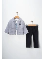 Erkek Çocuk Ceketi Nakışlı Pantolonlu Baskılı Tişörtlü Spor Üçlü Takım