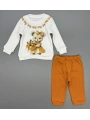 Kız Bebek Ayıcık Baskılı Çıt Çıtlı Alt Üst İkili Gündelik Takım 6-18 Ay