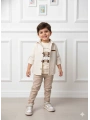 Erkek Çocuk 3lü Spor Takım Çizgili Ceket Ayıcık Baskılı Tişört ve Pantolonlu