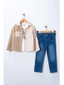 Erkek Çocuk Casual 3lü Takım - Kolu Katlanabilir Gömlek, %100 Pamuk Tişört ve Beli Ayarlanabilir Jean