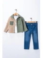 Erkek Çocuk Casual 3lü Takım - Kolu Katlanabilir Gömlek, %100 Pamuk Tişört ve Beli Ayarlanabilir Jean